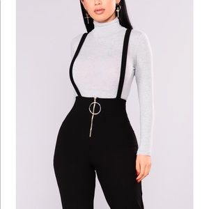 Black flare fitted suspender pants